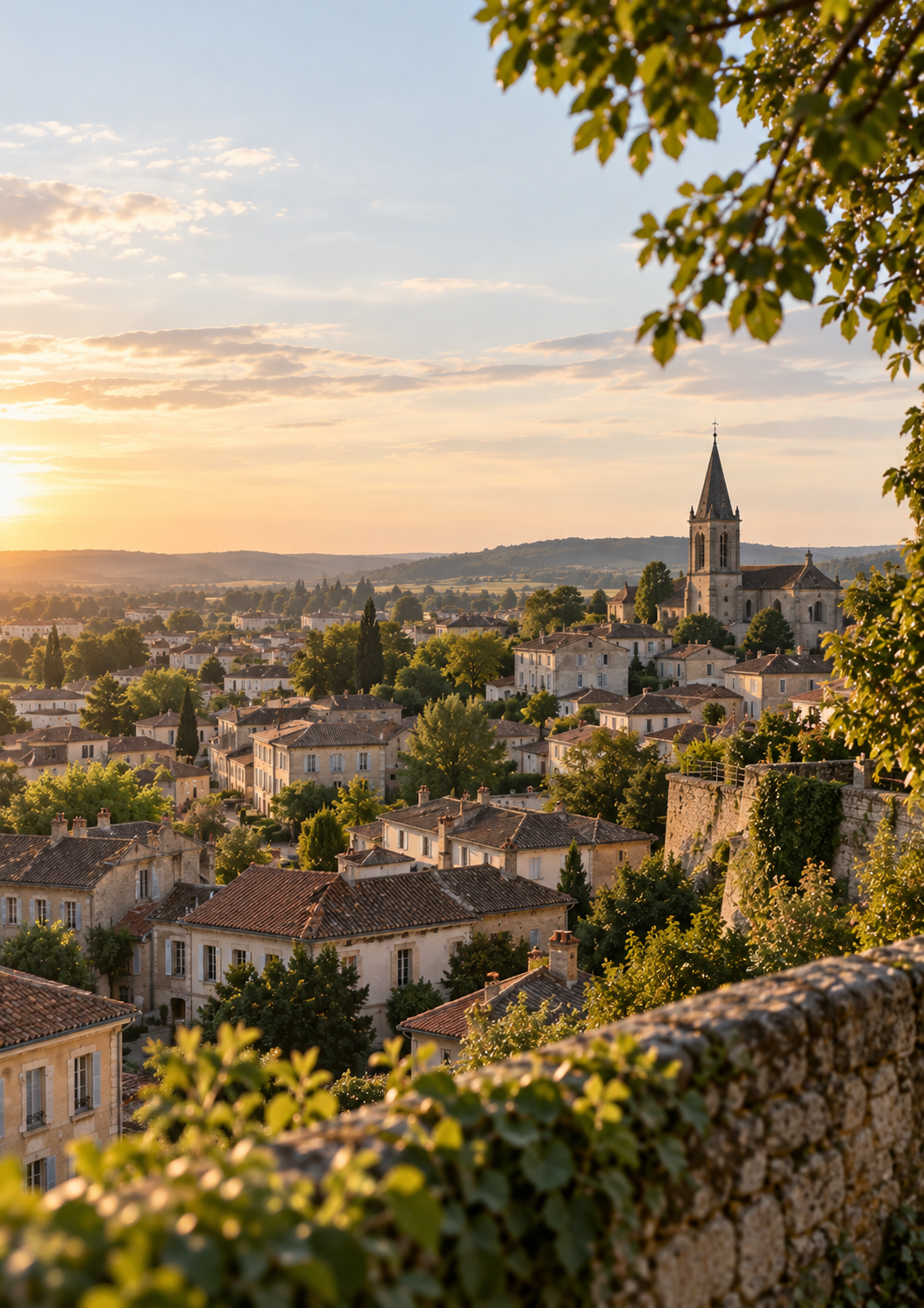 Vue d’un territoire français à taille humaine au coucher du soleil
